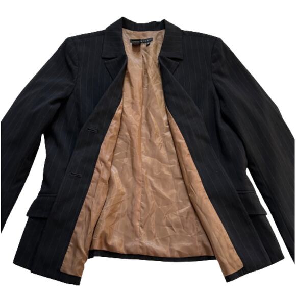 Parellel Black Brown Pinstriped Button Front Career Office Blazer Jacket Size 14 - Picture 9 of 10